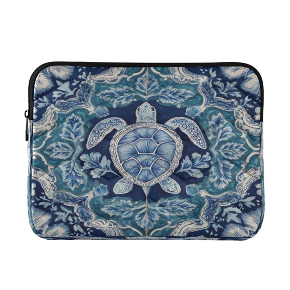 Quilted Laptop Sleeve for 13-16 Inch Laptops Protective Laptop Case Cover Lightweight Travel & Office Essentials Dark Teal Turtle Pattern
