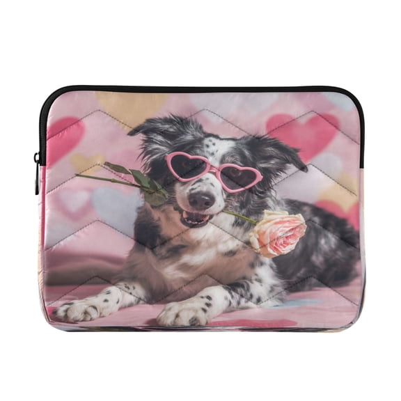 Quilted Laptop Sleeve for 13-16 Inch Laptops Protective Laptop Case Cover Lightweight Travel & Office Essentials Dog Holding A Rose