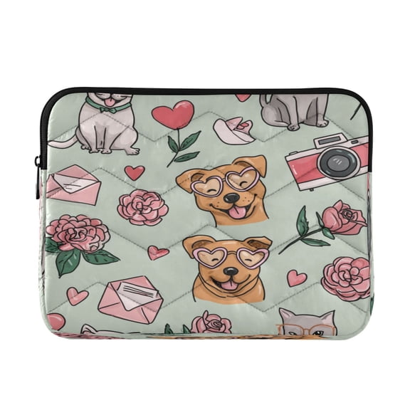 Quilted Laptop Sleeve for 13-16 Inch Laptops Protective Laptop Case Cover Lightweight Travel & Office Essentials Dog and Letter Envelopes Pattern