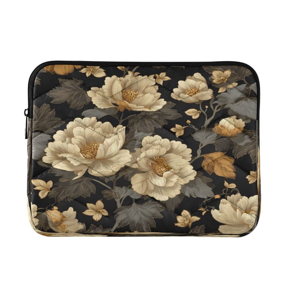 Quilted Laptop Sleeve for 13-16 Inch Laptops Protective Laptop Case Cover Lightweight Travel & Office Essentials Elegant Beige Floral
