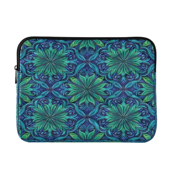 Quilted Laptop Sleeve for 13-16 Inch Laptops Protective Laptop Case Cover Lightweight Travel & Office Essentials Elegant Blue Traditional Patterns
