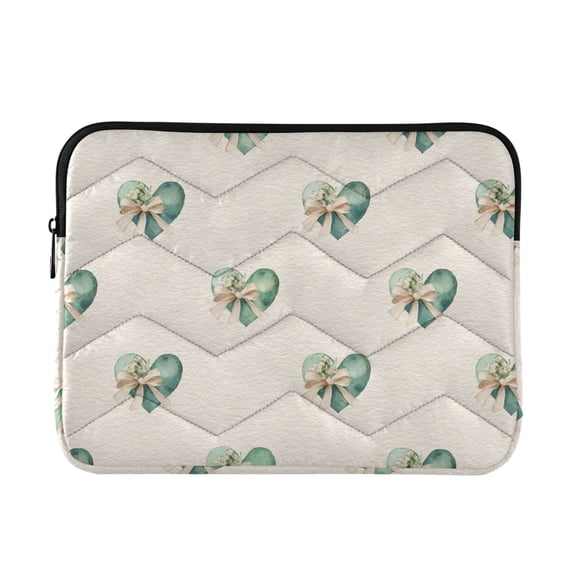 Quilted Laptop Sleeve for 13-16 Inch Laptops Protective Laptop Case Cover Lightweight Travel & Office Essentials Emerald Green Hearts Pattern