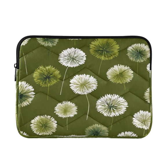 Quilted Laptop Sleeve for 13-16 Inch Laptops Protective Laptop Case Cover Lightweight Travel & Office Essentials Green Dandelions Pattern
