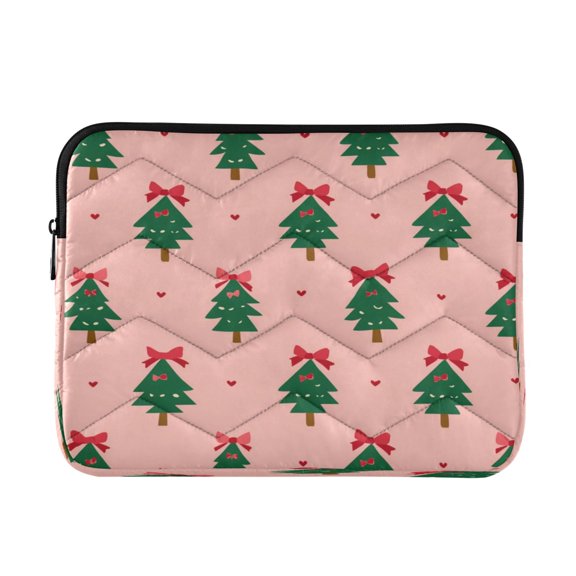 Quilted Laptop Sleeve for 13-16 Inch Laptops Protective Laptop Case Cover Lightweight Travel & Office Essentials Green Trees and Red Bows