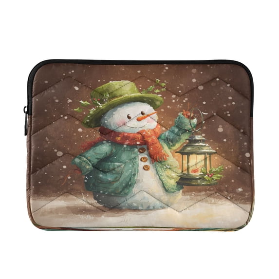 Quilted Laptop Sleeve for 13-16 Inch Laptops Protective Laptop Case Cover Lightweight Travel & Office Essentials Green-clad Snowman