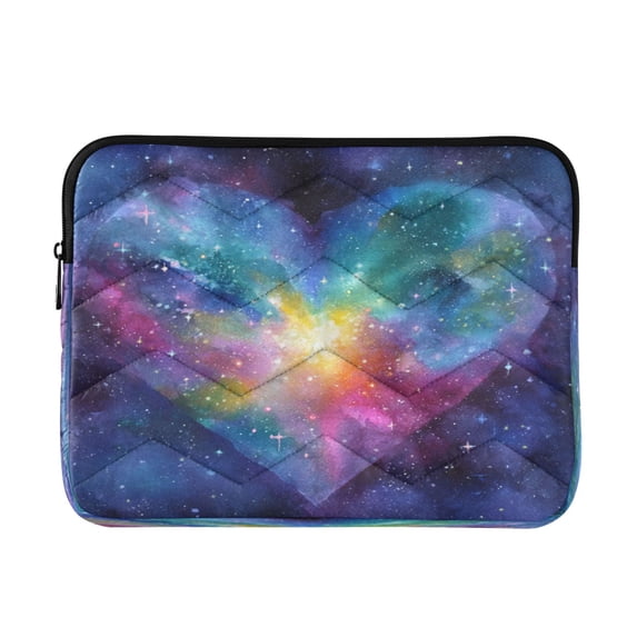 Quilted Laptop Sleeve for 13-16 Inch Laptops Protective Laptop Case Cover Lightweight Travel & Office Essentials Heart with Galaxy Background
