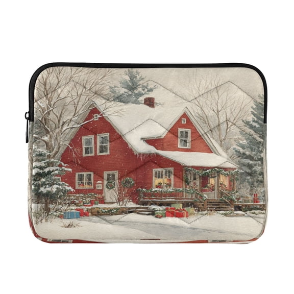 Quilted Laptop Sleeve for 13-16 Inch Laptops Protective Laptop Case Cover Lightweight Travel & Office Essentials House with Snow-covered Roof