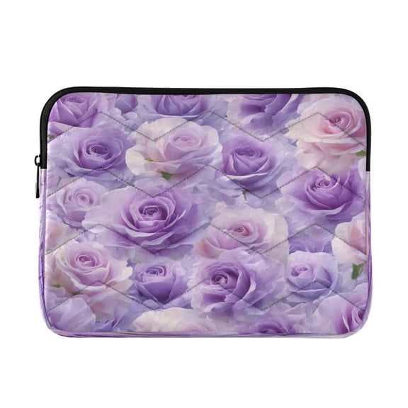 Quilted Laptop Sleeve for 13-16 Inch Laptops Protective Laptop Case Cover Lightweight Travel & Office Essentials Light Purple Roses Pattern