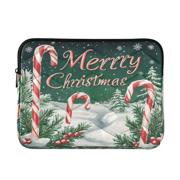 Quilted Laptop Sleeve for 13-16 Inch Laptops Protective Laptop Case Cover Lightweight Travel & Office Essentials Merry Christmas in Green Background