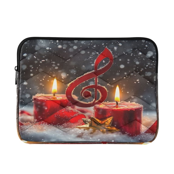 Quilted Laptop Sleeve for 13-16 Inch Laptops Protective Laptop Case Cover Lightweight Travel & Office Essentials Music Note and Candles