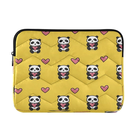 Quilted Laptop Sleeve for 13-16 Inch Laptops Protective Laptop Case Cover Lightweight Travel & Office Essentials Panda Cartoon with Heart Pattern