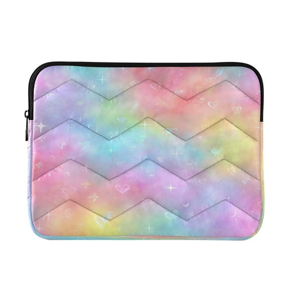 Quilted Laptop Sleeve for 13-16 Inch Laptops Protective Laptop Case Cover Lightweight Travel & Office Essentials Pastel Rainbow Tie-dye