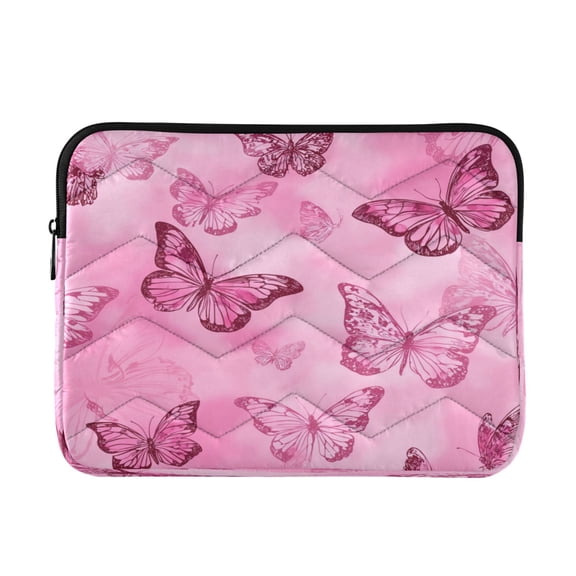 Quilted Laptop Sleeve for 13-16 Inch Laptops Protective Laptop Case Cover Lightweight Travel & Office Essentials Pink Butterfly Pattern