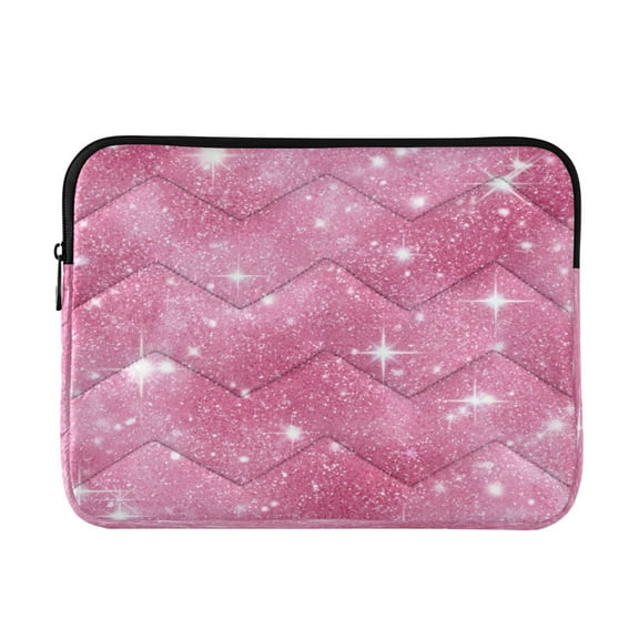 Quilted Laptop Sleeve for 13-16 Inch Laptops Protective Laptop Case Cover Lightweight Travel & Office Essentials Pink Glitter Background