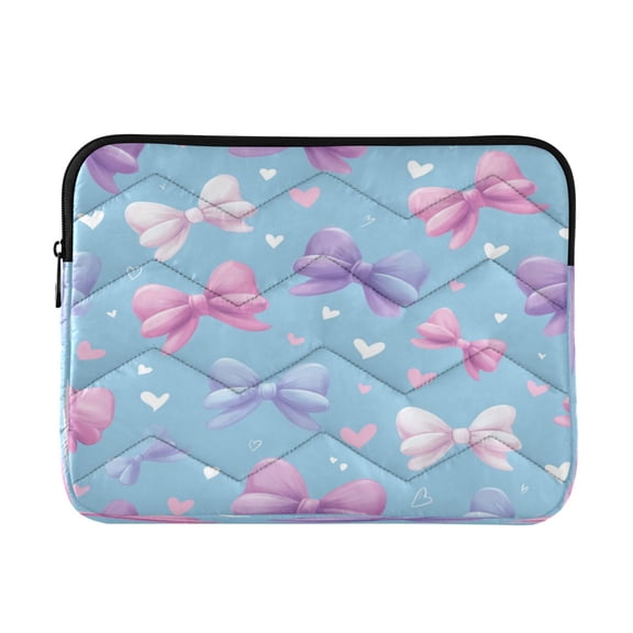 Quilted Laptop Sleeve for 13-16 Inch Laptops Protective Laptop Case Cover Lightweight Travel & Office Essentials Pink and Purple Bows
