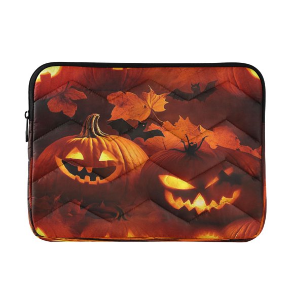 Quilted Laptop Sleeve for 13-16 Inch Laptops Protective Laptop Case Cover Lightweight Travel & Office Essentials Pumpkins with Carved Faces