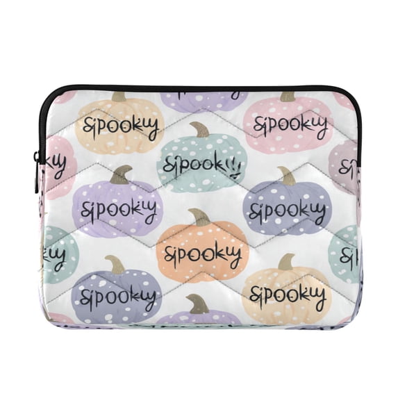 Quilted Laptop Sleeve for 13-16 Inch Laptops Protective Laptop Case Cover Lightweight Travel & Office Essentials Pumpkins with Spooky Text