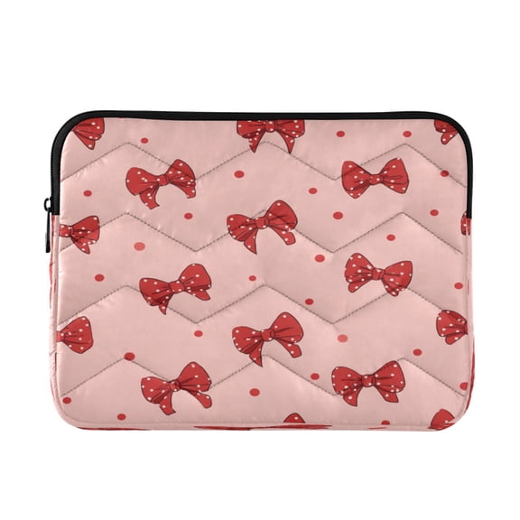Quilted Laptop Sleeve for 13-16 Inch Laptops Protective Laptop Case Cover Lightweight Travel & Office Essentials Red Bows and Polka Dots