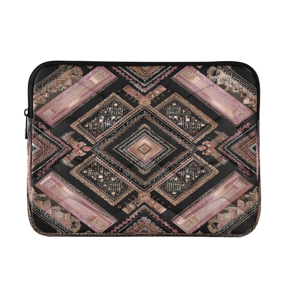 Quilted Laptop Sleeve for 13-16 Inch Laptops Protective Laptop Case Cover Lightweight Travel & Office Essentials Retro Style Shape Pattern