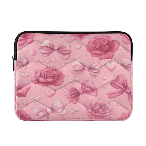 Quilted Laptop Sleeve for 13-16 Inch Laptops Protective Laptop Case Cover Lightweight Travel & Office Essentials Roses and Bows Pattern
