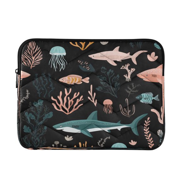 Quilted Laptop Sleeve for 13-16 Inch Laptops Protective Laptop Case Cover Lightweight Travel & Office Essentials Sharks and Seagrass Pattern