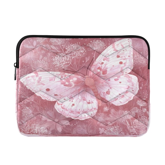 Quilted Laptop Sleeve for 13-16 Inch Laptops Protective Laptop Case Cover Lightweight Travel & Office Essentials Soft Pink Butterfly