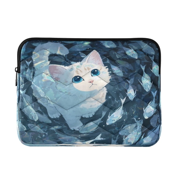Quilted Laptop Sleeve for 13-16 Inch Laptops Protective Laptop Case Cover Lightweight Travel & Office Essentials Swirl Fish and Cat