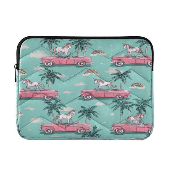 Quilted Laptop Sleeve for 13-16 Inch Laptops Protective Laptop Case Cover Lightweight Travel & Office Essentials Unicorns Riding in Cars