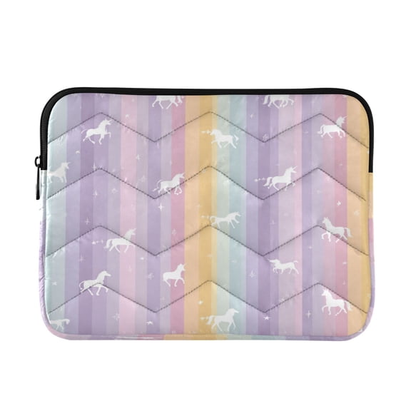 Quilted Laptop Sleeve for 13-16 Inch Laptops Protective Laptop Case Cover Lightweight Travel & Office Essentials Unicorns and Rainbow Stripes
