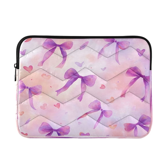 Quilted Laptop Sleeve for 13-16 Inch Laptops Protective Laptop Case Cover Lightweight Travel & Office Essentials Watercolor Purple Bows