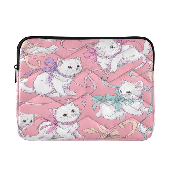 Quilted Laptop Sleeve for 13-16 Inch Laptops Protective Laptop Case Cover Lightweight Travel & Office Essentials White Cat Pattern
