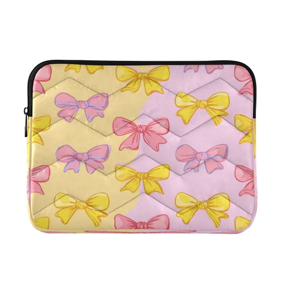 Quilted Laptop Sleeve for 13-16 Inch Laptops Protective Laptop Case Cover Lightweight Travel & Office Essentials Yellow and Pink Bows