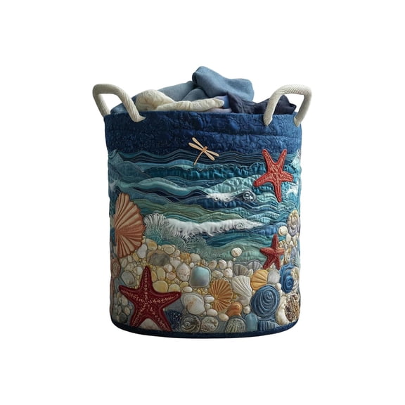 Quilted Laundry Basket Boho Fabric Floral Storage Hamper for Nursery Bedroom Laundry Room Clothes Toys(14" x 18")
