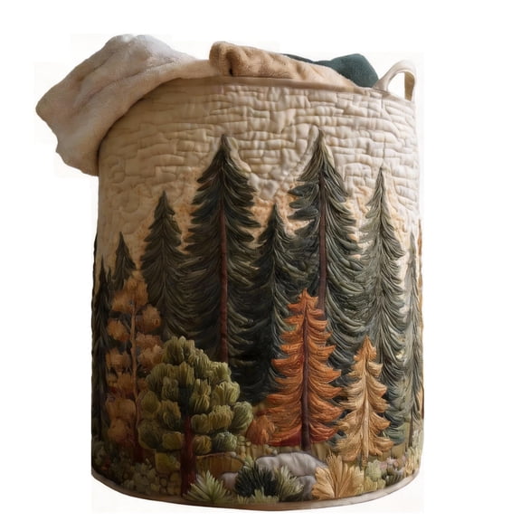 Quilted Laundry Basket Boho Fabric Floral Storage Hamper for Nursery Bedroom Laundry Room Clothes Toys