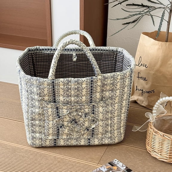 Quilted Laundry Basket Floral Storage Basket Cute Fabric Laundry Baskets Large Boho Foldable Hamper (Floral07)