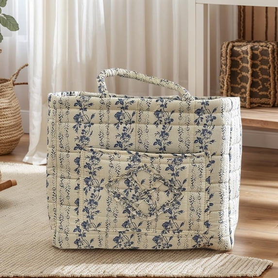 Quilted Laundry Basket Floral Storage Basket Cute Fabric Laundry Baskets Large Boho Foldable Hamper (Floral09)
