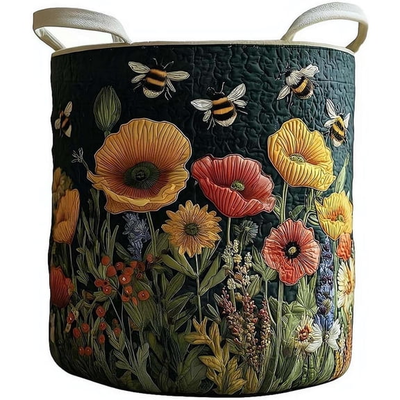 Quilted Laundry Basket with Handles, 2026 Large Fabric Laundry Basket, Boho Floral Quilted Storage Hamper, Cozy Fabric Storage for Nursery, Bedroom, Clothes & Toy (Multicolor A 16 * 22 in)