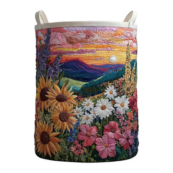 Quilted Laundry Basket with Handles, 2026 Large Fabric Laundry Basket, Boho Floral Quilted Storage Hamper, Cozy Fabric Storage for Nursery, Bedroom, Clothes & Toy