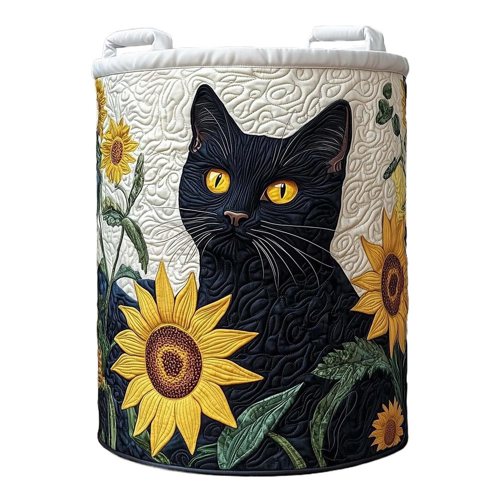 Quilted Laundry Basket with Handles, Boho Floral Fabric Storage Hamper, Large Soft Quilted Laundry Basket for Nursery, Bedroom, Laundry Room,Clothes & Toys (Cat Pattern A, S)
