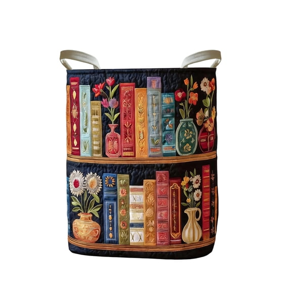 Quilted Laundry Basket with Handles, Boho Floral Fabric Storage Hamper, Large Soft Quilted Laundry Basket for Nursery, Bedroom, Laundry Room,Clothes & Toys L