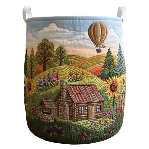 Quilted Laundry Basket with Handles, Boho Floral Quilted Storage Hamper, Large Soft Fabric Laundry Basket for Nursery, Bedroom, Laundry Room, Clothes & Toys (Pattern 02, Large (18"H x 14"W x 14"L))