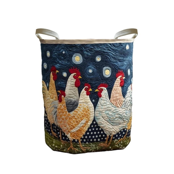 Quilted Laundry Basket Large Fabric Storage Bin 3D Embroidery Clothes Hamper Waterproof Canvas Toy Organizer with Handles for Bedroom (Style H, 16x22 In)