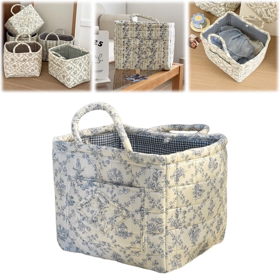 Quilted Laundry Basket Storage Basket, Cute Fabric Laundry Baskets Large Foldable Nursery Hamper, 32 * 26 * 25CM, French Style Storage Basket Nursery, Large Quilted Laundry BasketforClothes
