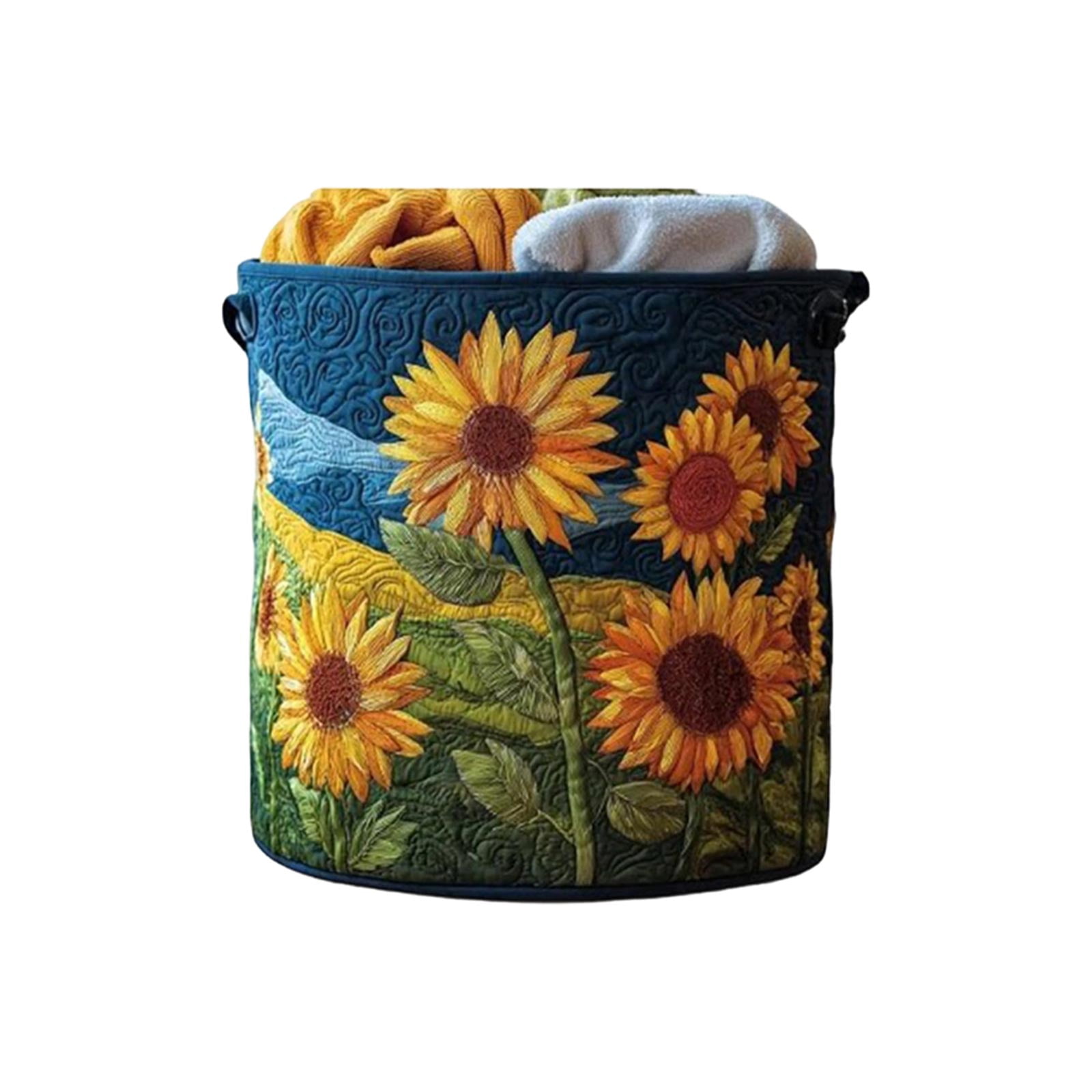 Quilted Laundry Basket Vintage Floral Laundry Hamper with Handles Foldable Storage Basket for Clothes(28" x 20")