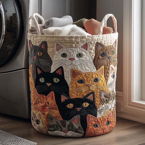 Quilted Laundry Basket With Handles,boho fabric storage basket,multi-functional clothes storage basket,Lightweight and foldable design (14in*16in)