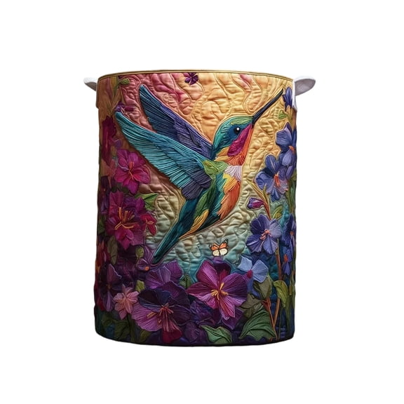 Quilted Laundry Basket with Handles, 14*18 Inch Boho Fabric Floral Versatile Storage Hamper for Nursery Bedroom Laundry Room (C)