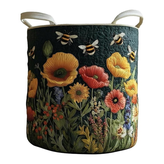 Quilted Laundry Basket with Handles, Boho Floral Fabric Storage Hamper, Large Soft Quilted Laundry Basket for Bedroom, LaundryRoom, Clothes & Toys