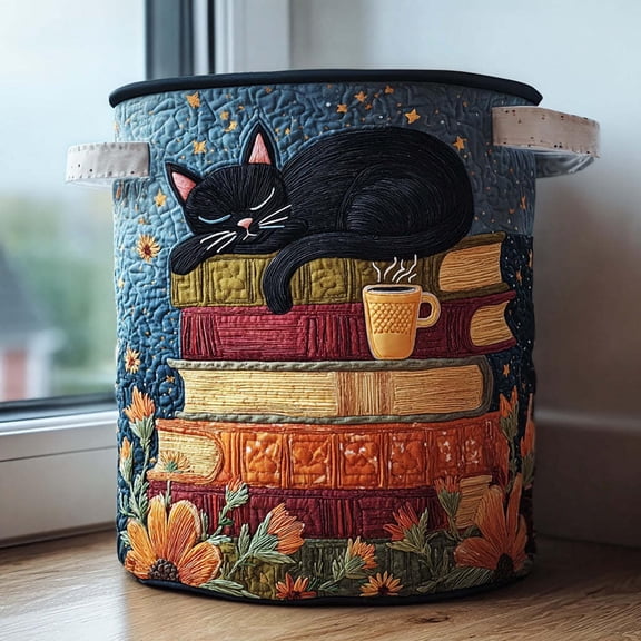 Quilted Laundry Basket with Handles, Cat Pattern Quilted Storage Basket, Large Soft Fabric Storage Hamper for Nursery, Bedroom, Laundry Room