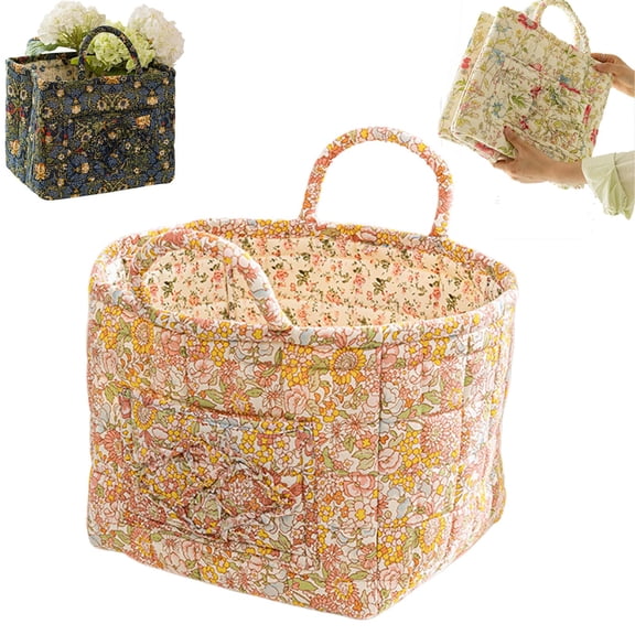 Quilted Laundry Basket with Handles,Large  Collapsible Square-Shaped  Fabric Totes with Reinforced Handles Side Pockets for Car,Home,Picnic