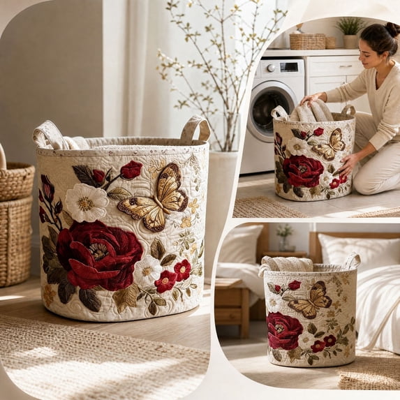 Quilted Laundry Basket with Handles, Large Fabric Storage Hampers, Foldable Designs for Socks, Cloth,Pant